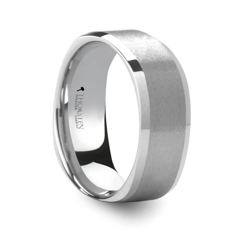 Classic gold rings for women-Square White Tungsten Men's Wedding Band