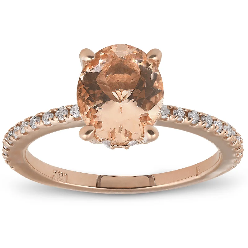 Diamond engagement rings for women-2.30ct Oval Peach Morganite Halo Diamond Engagement Wedding Ring Rose Gold