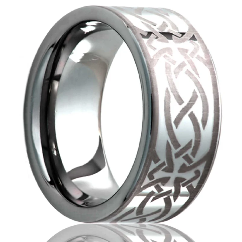 Women’s rings with emerald-cut diamonds-Celtic Cross Knot Tungsten Wedding Band