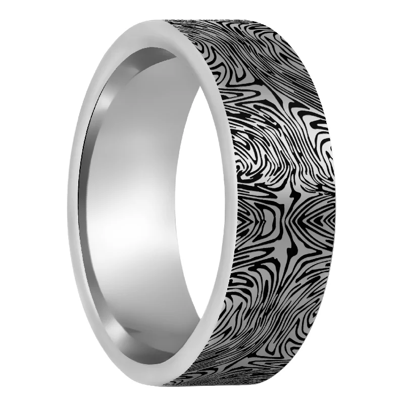 Women’s large stone rings-Damascus Steel Pattern Engraved Tungsten Men's Wedding Band